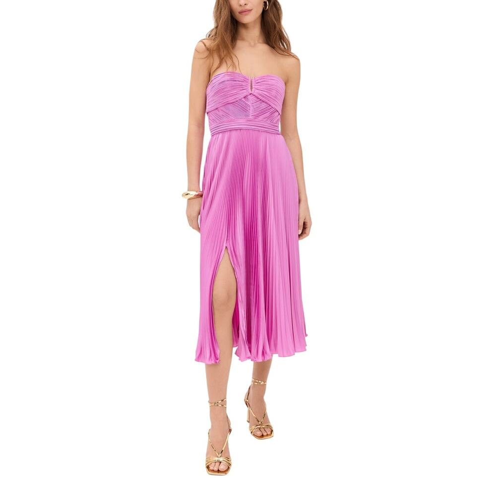 Amur Pleated Pink Harden Strapless Midi Dress Size 2